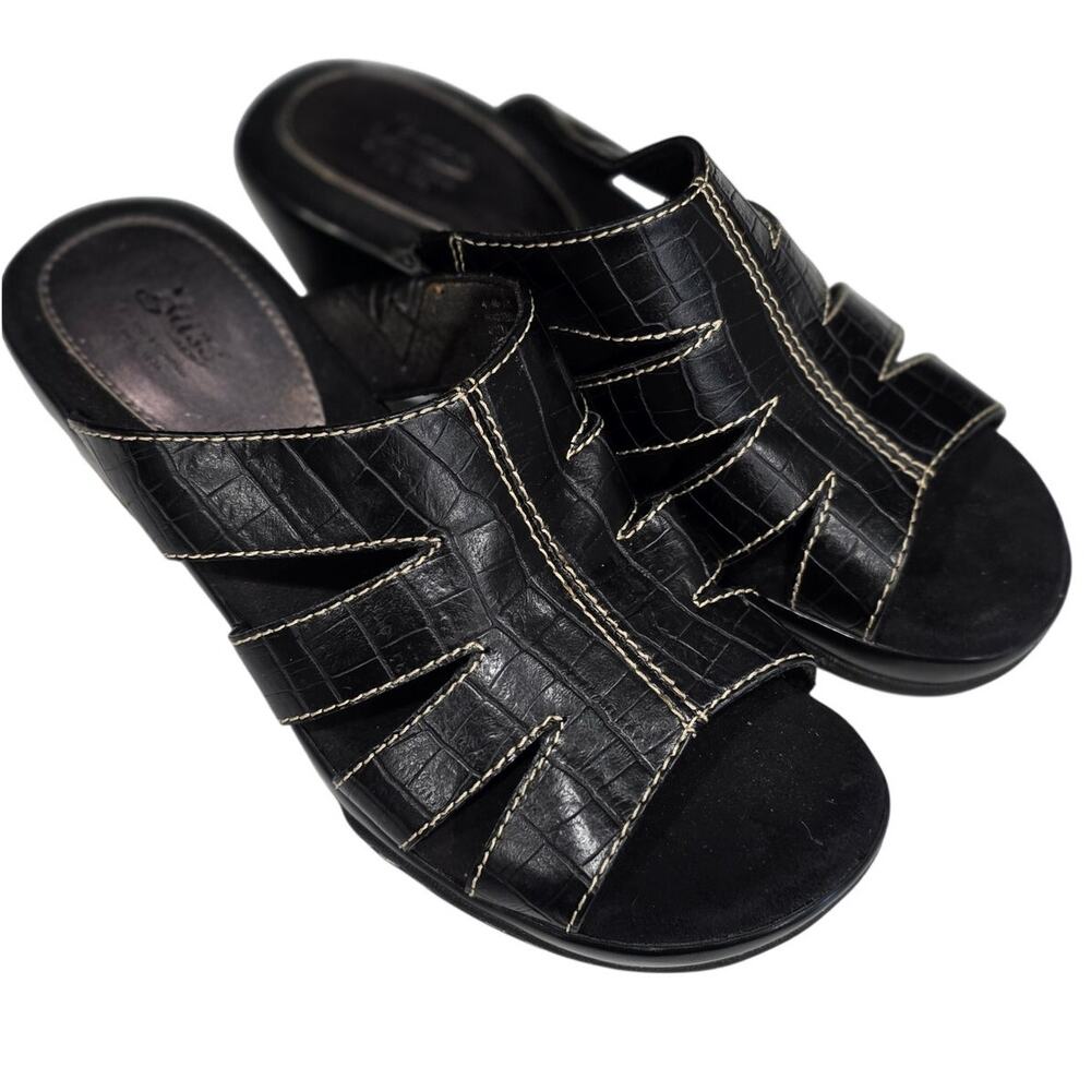 Bass Black Croc Embossed Cutout Slide Sandals Women’s 8B Leather Y2K